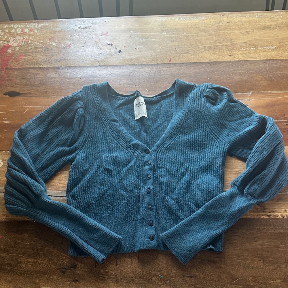 Abercrombie & Fitch Teal Ribbed V-Neck Button Cardigan
